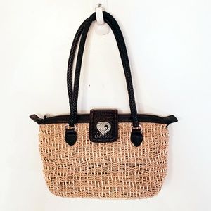 Brighton Brown Leather Woven Wicker Purse w/Hearts